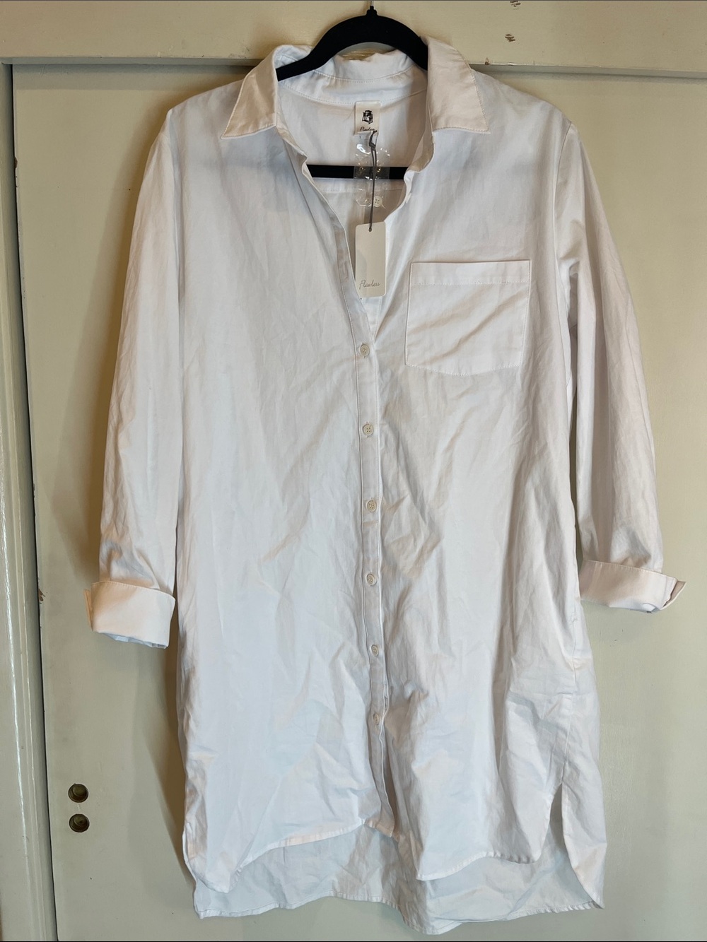 Flawless 100% Cotton Classic White Long-Sleeve Shirt Dress